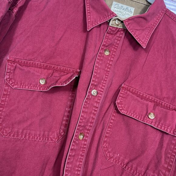 CABELAS Shirt Mens XL Twill Button Up Work Shooting Elbow Patch Cotton Chore Red - Picture 6 of 12